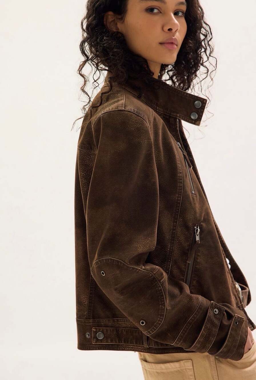 Free People We The Free Jesse Vegan Suede Jacket Brown Size Large NWT